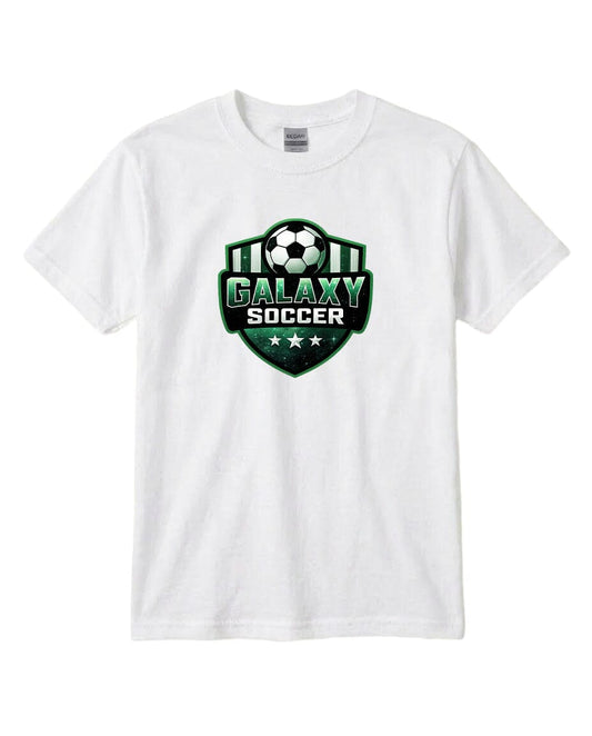 Youth Glittery Galaxy Crest Soccer Chest Logo T Shirt | Hoodie | Long Sleeve | Sweatshirt | Crew Neck | Tank Top Fiesta Doodle T Shirt YXS White waterproof vinyl sticker. dishwasher safe outdoor sticker.