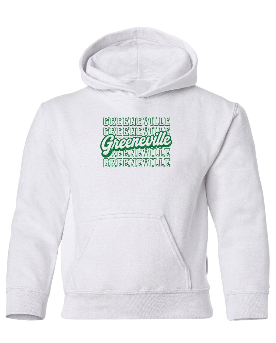 A white hoodie with a graphic design on the front.