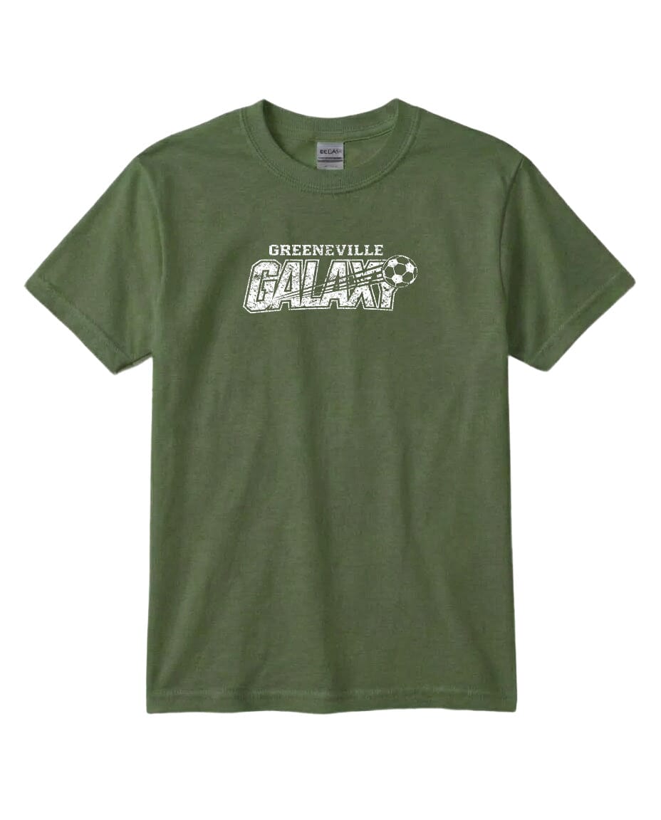 YOUTH Greeneville Galaxy Distressed Chest Logo T Shirt | Hoodie | Long Sleeve | Sweatshirt | Crew Neck | Tank Top Fiesta Doodle T Shirt YXS Military Green waterproof vinyl sticker. dishwasher safe outdoor sticker.