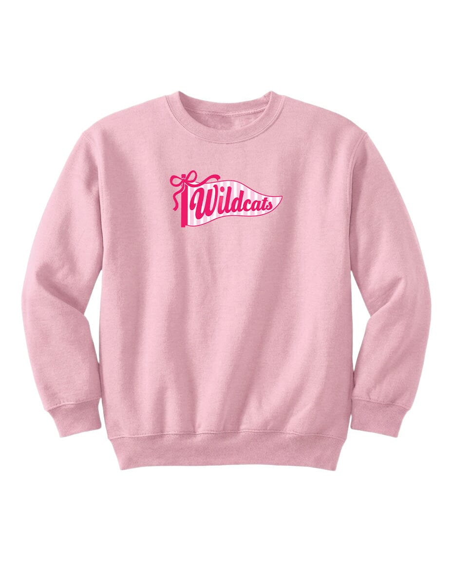 A pink sweatshirt with the text "Wildcats" printed on it.
