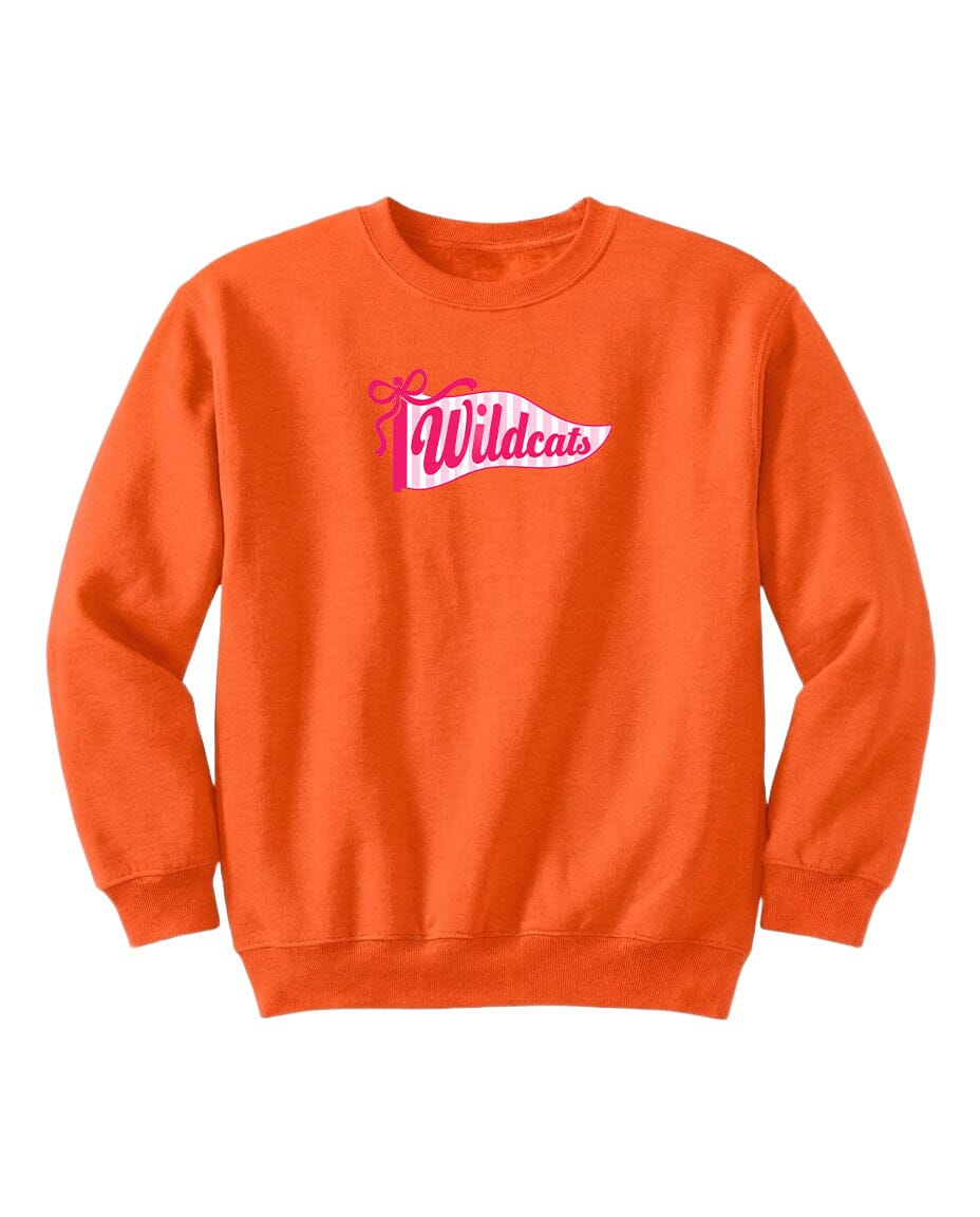 An orange sweatshirt with the text "Wildcats" printed on it.