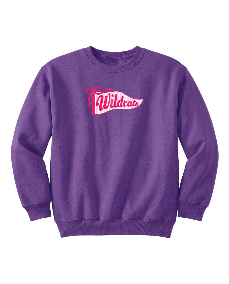 A purple sweatshirt with the text "Wildcats" printed on it.