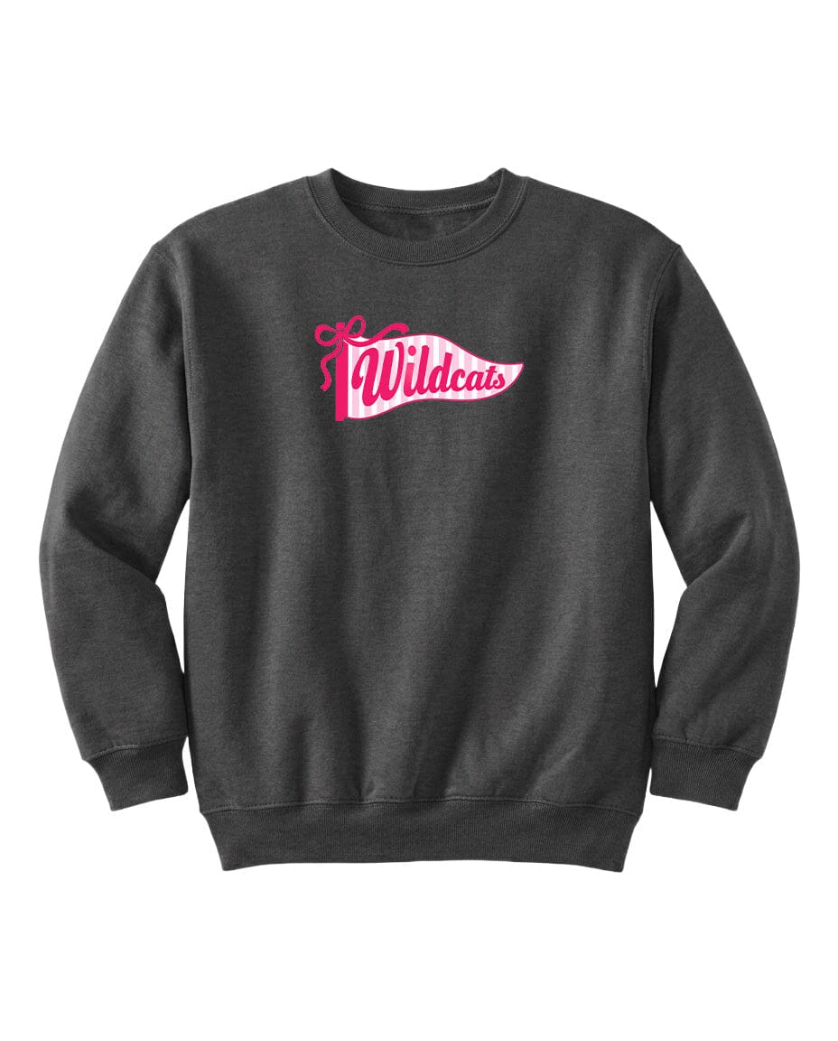 A gray sweatshirt with a pink and white logo that says "Wildcats".