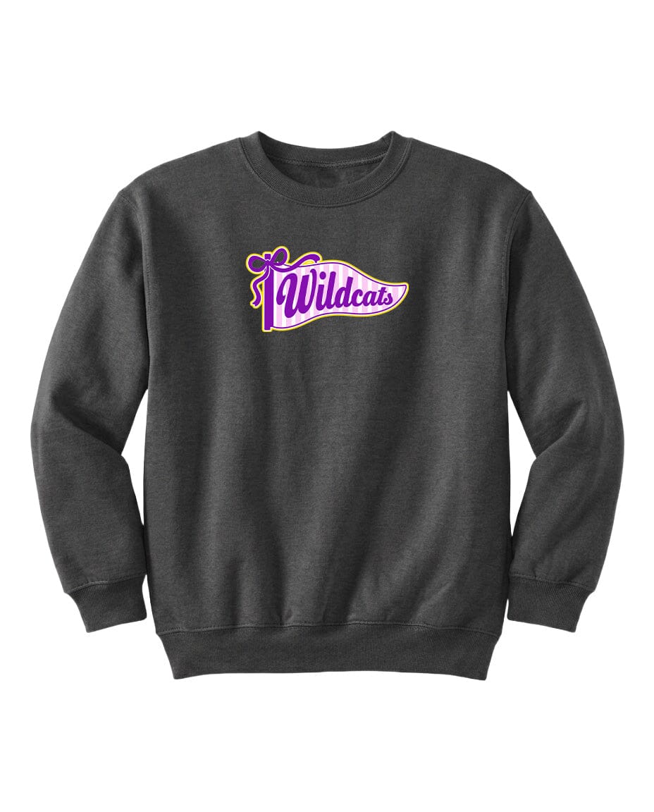 A gray sweatshirt with a purple and white logo that says "Wildcats".