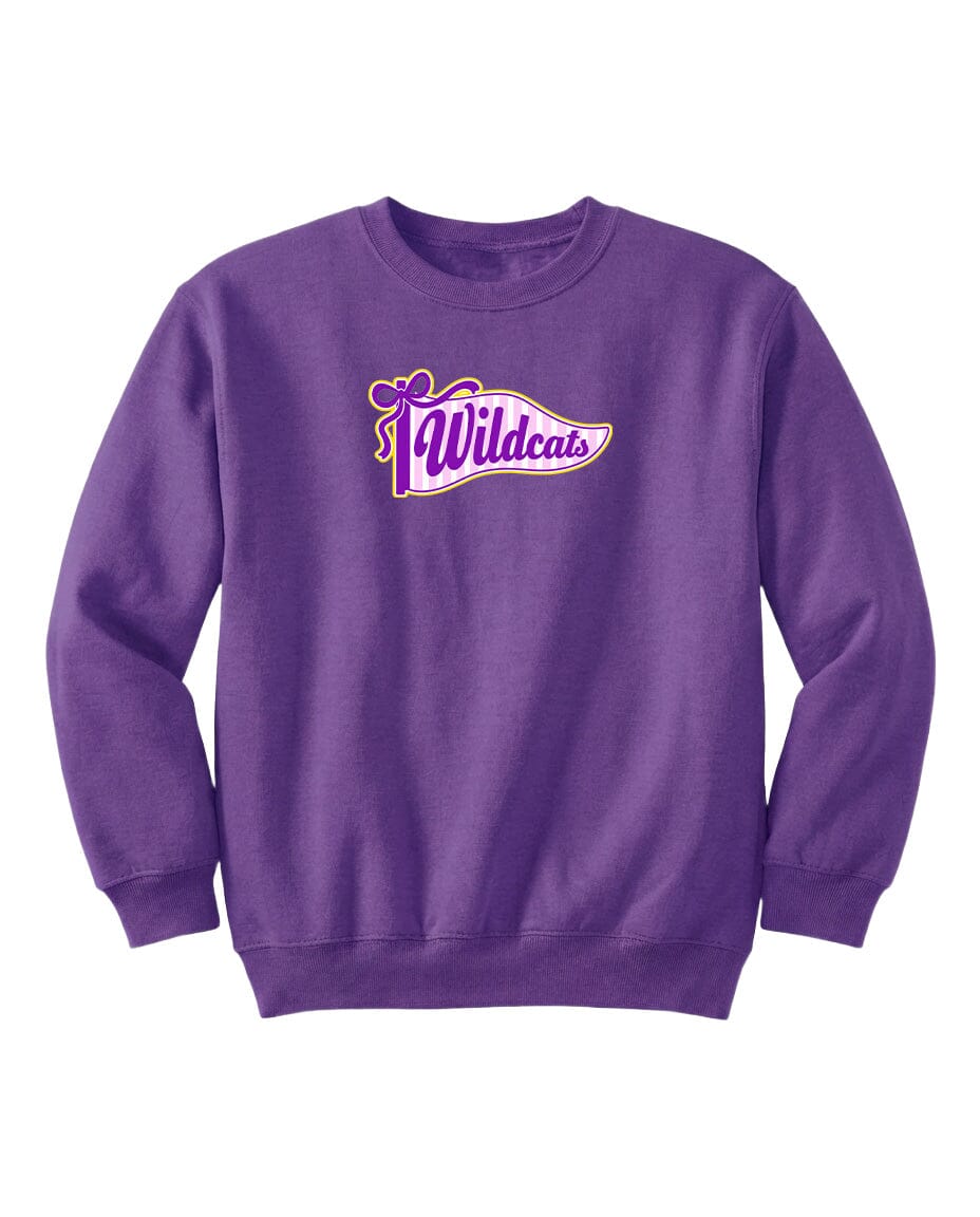 A purple sweatshirt with the text "Wildcats" printed on it.