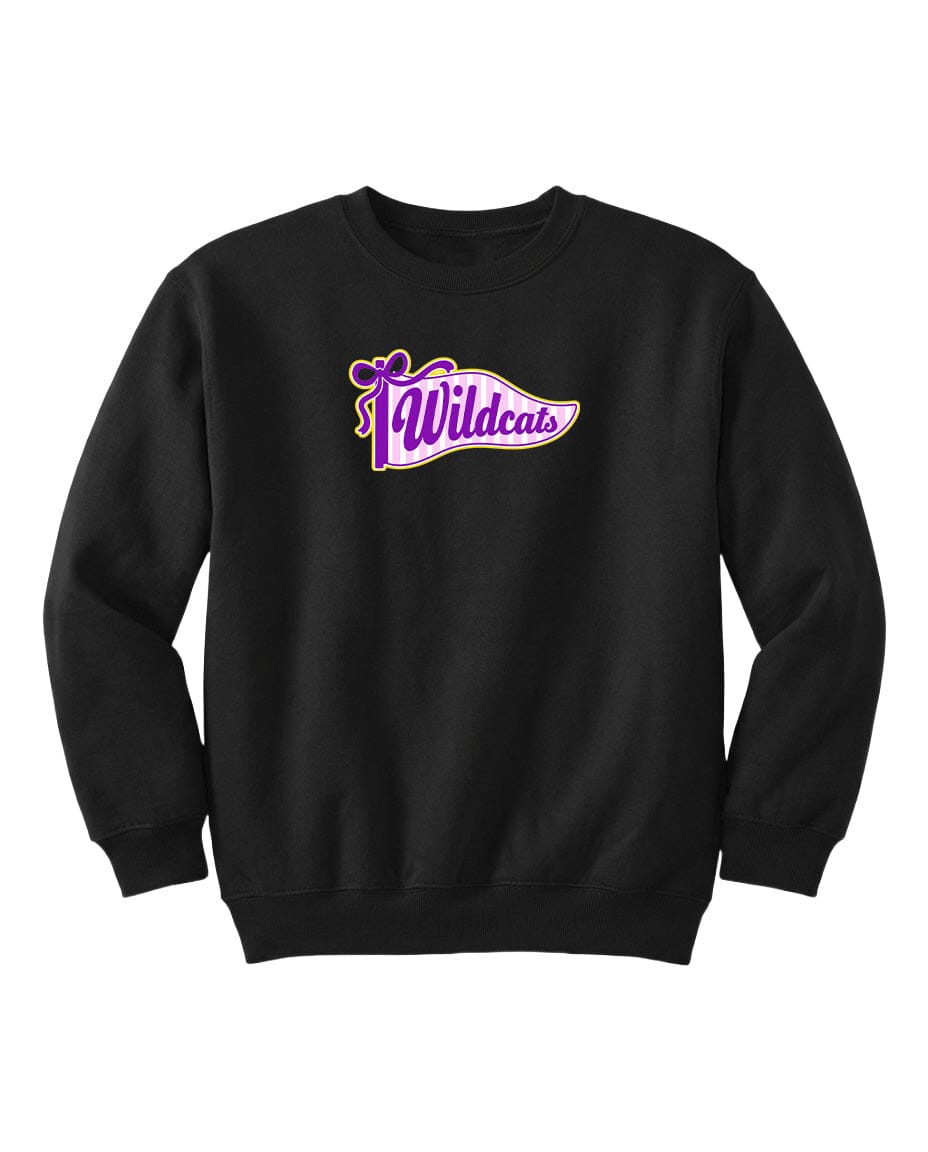 A black sweatshirt with a purple and white logo that says "Wildcats".