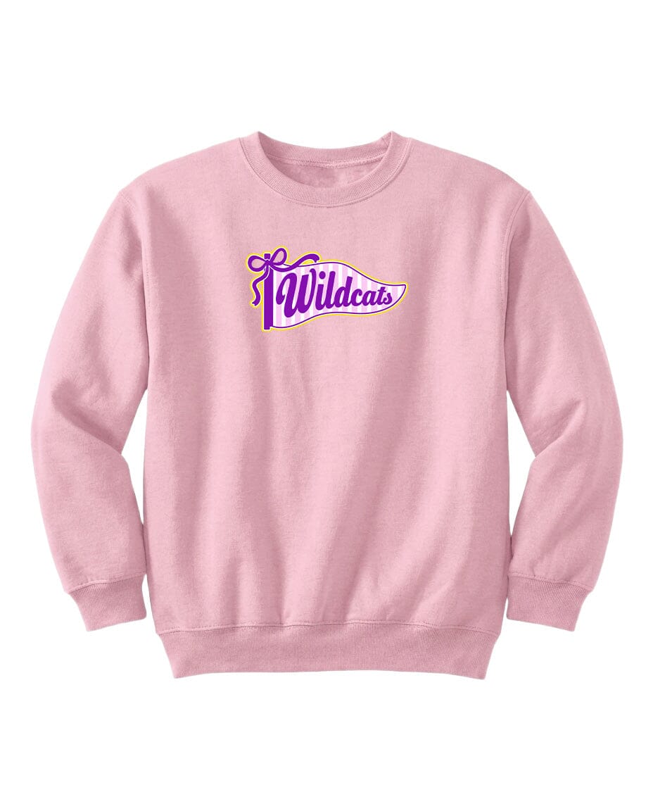 A pink sweatshirt with a purple and white logo that says "Wildcats".