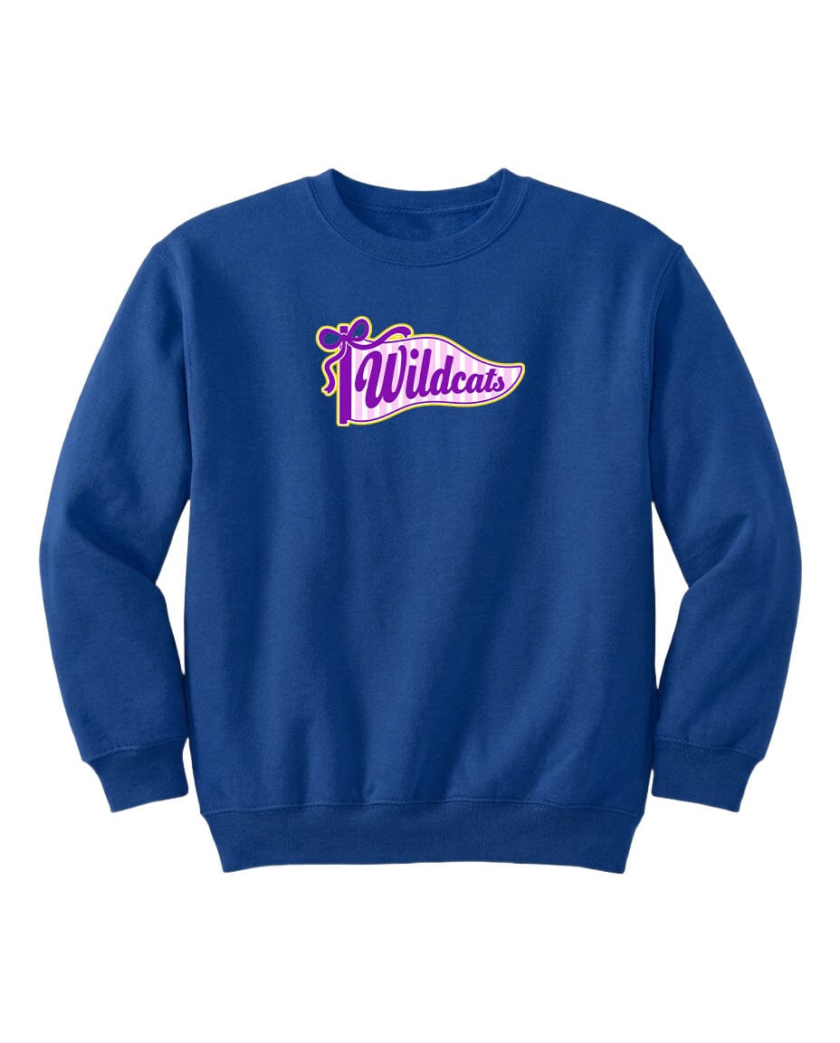 A blue sweatshirt with a logo on the front.