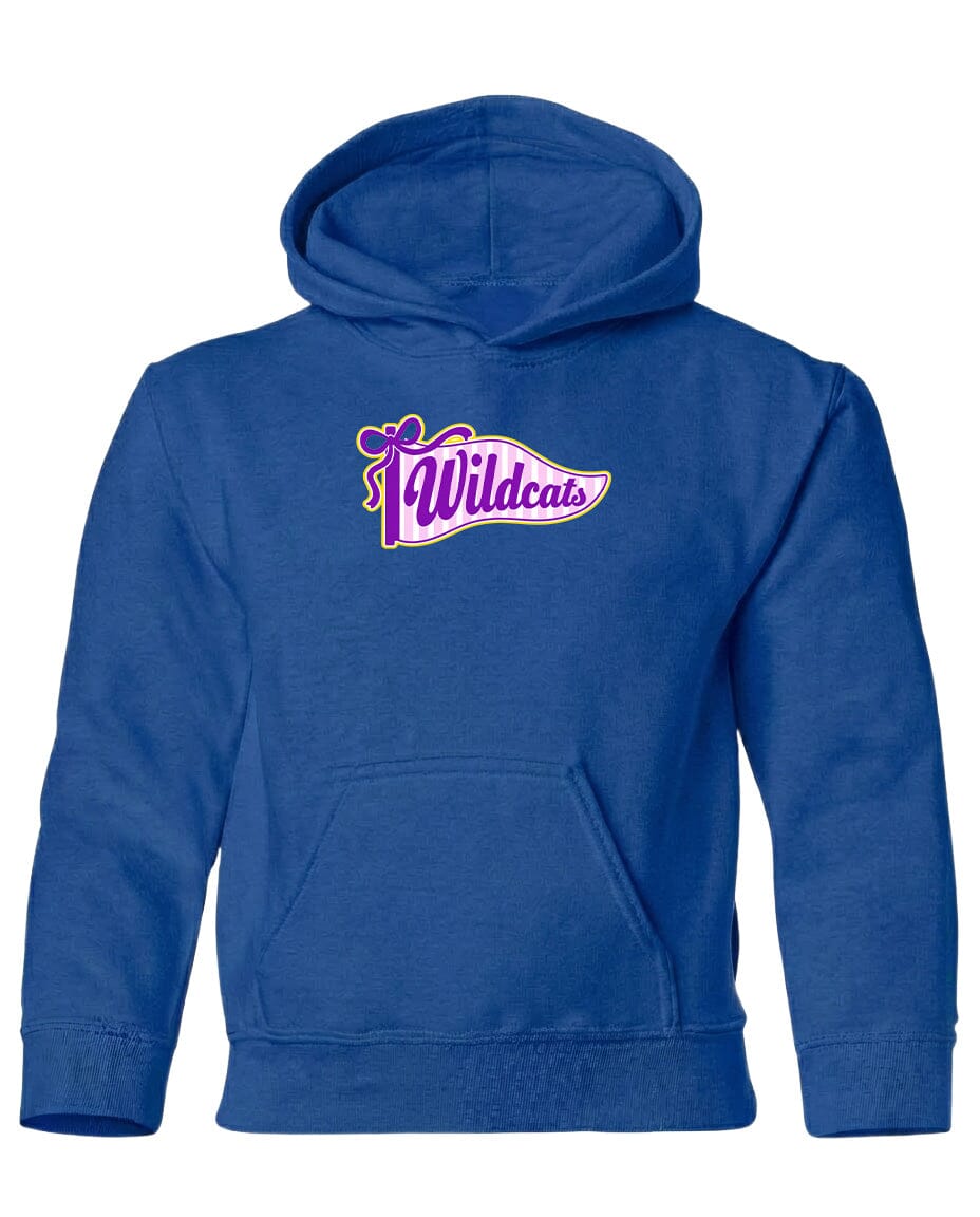 A blue hoodie with a graphic design on the front.