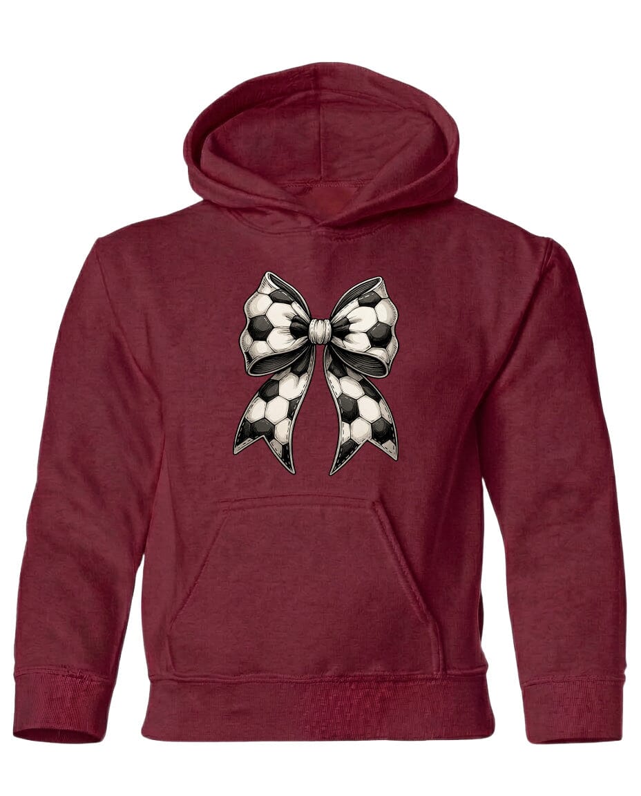 Youth Soccer Ribbon Chest Logo T Shirt | Hoodie | Long Sleeve | Sweatshirt | Crew Neck | Tank Top Fiesta Doodle Heavyweight Hoodie YXS Maroon waterproof vinyl sticker. dishwasher safe outdoor sticker.