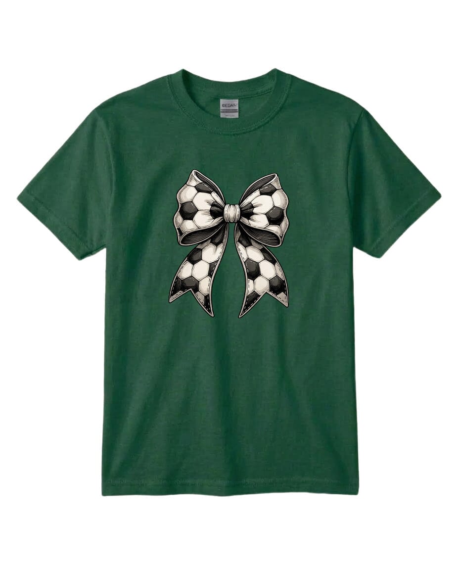 Youth Soccer Ribbon Chest Logo T Shirt | Hoodie | Long Sleeve | Sweatshirt | Crew Neck | Tank Top Fiesta Doodle T Shirt YXS Forest Green waterproof vinyl sticker. dishwasher safe outdoor sticker.