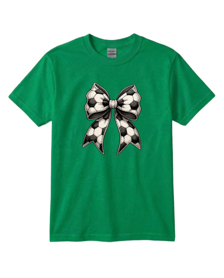 Youth Soccer Ribbon Chest Logo T Shirt | Hoodie | Long Sleeve | Sweatshirt | Crew Neck | Tank Top Fiesta Doodle T Shirt YXS Kelly Green waterproof vinyl sticker. dishwasher safe outdoor sticker.