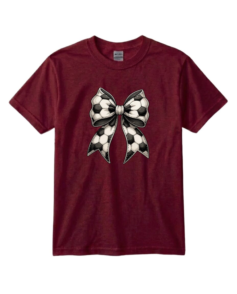 Youth Soccer Ribbon Chest Logo T Shirt | Hoodie | Long Sleeve | Sweatshirt | Crew Neck | Tank Top Fiesta Doodle T Shirt YXS Maroon waterproof vinyl sticker. dishwasher safe outdoor sticker.