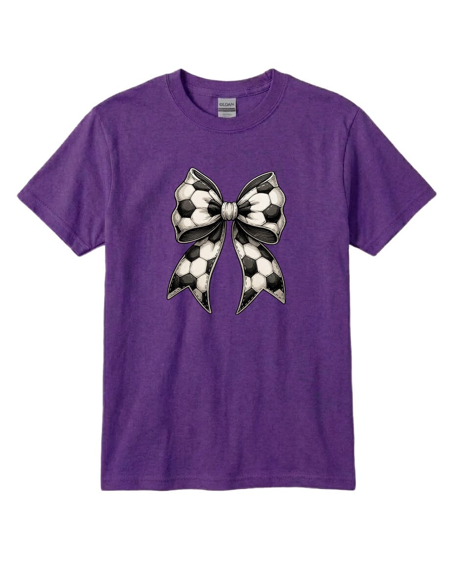 Youth Soccer Ribbon Chest Logo T Shirt | Hoodie | Long Sleeve | Sweatshirt | Crew Neck | Tank Top Fiesta Doodle T Shirt YXS Purple waterproof vinyl sticker. dishwasher safe outdoor sticker.