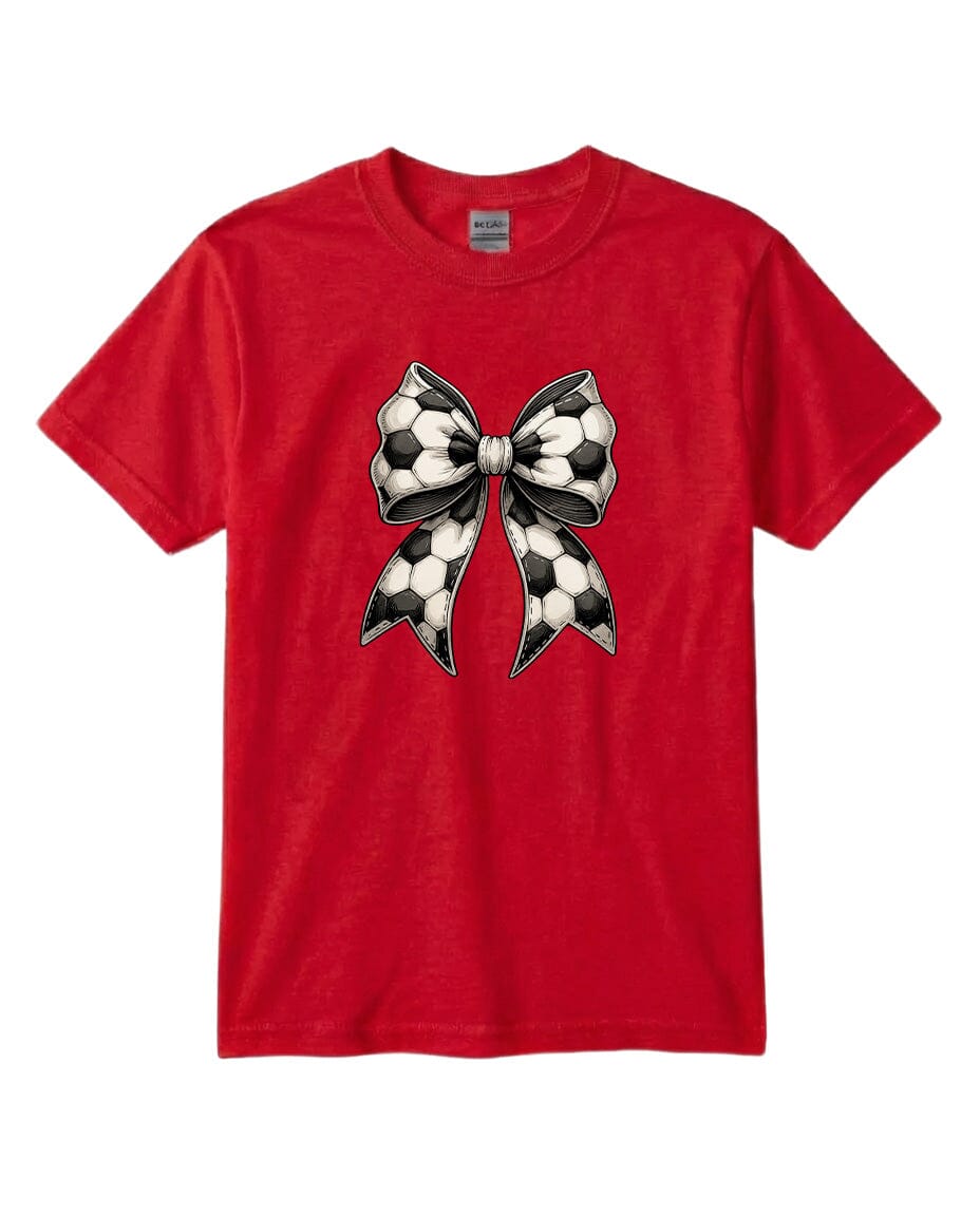 Youth Soccer Ribbon Chest Logo T Shirt | Hoodie | Long Sleeve | Sweatshirt | Crew Neck | Tank Top Fiesta Doodle T Shirt YXS Red waterproof vinyl sticker. dishwasher safe outdoor sticker.