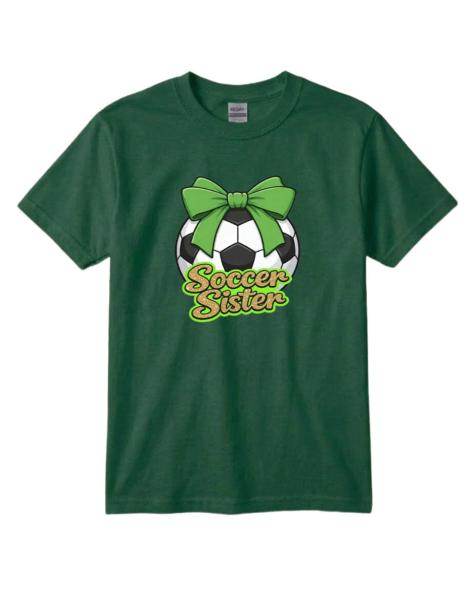 YOUTH Soccer Sister Chest Logo T Shirt | Hoodie | Long Sleeve | Sweatshirt | Crew Neck | Tank Top 2 Fiesta Doodle T Shirt YXS Forest Green waterproof vinyl sticker. dishwasher safe outdoor sticker.