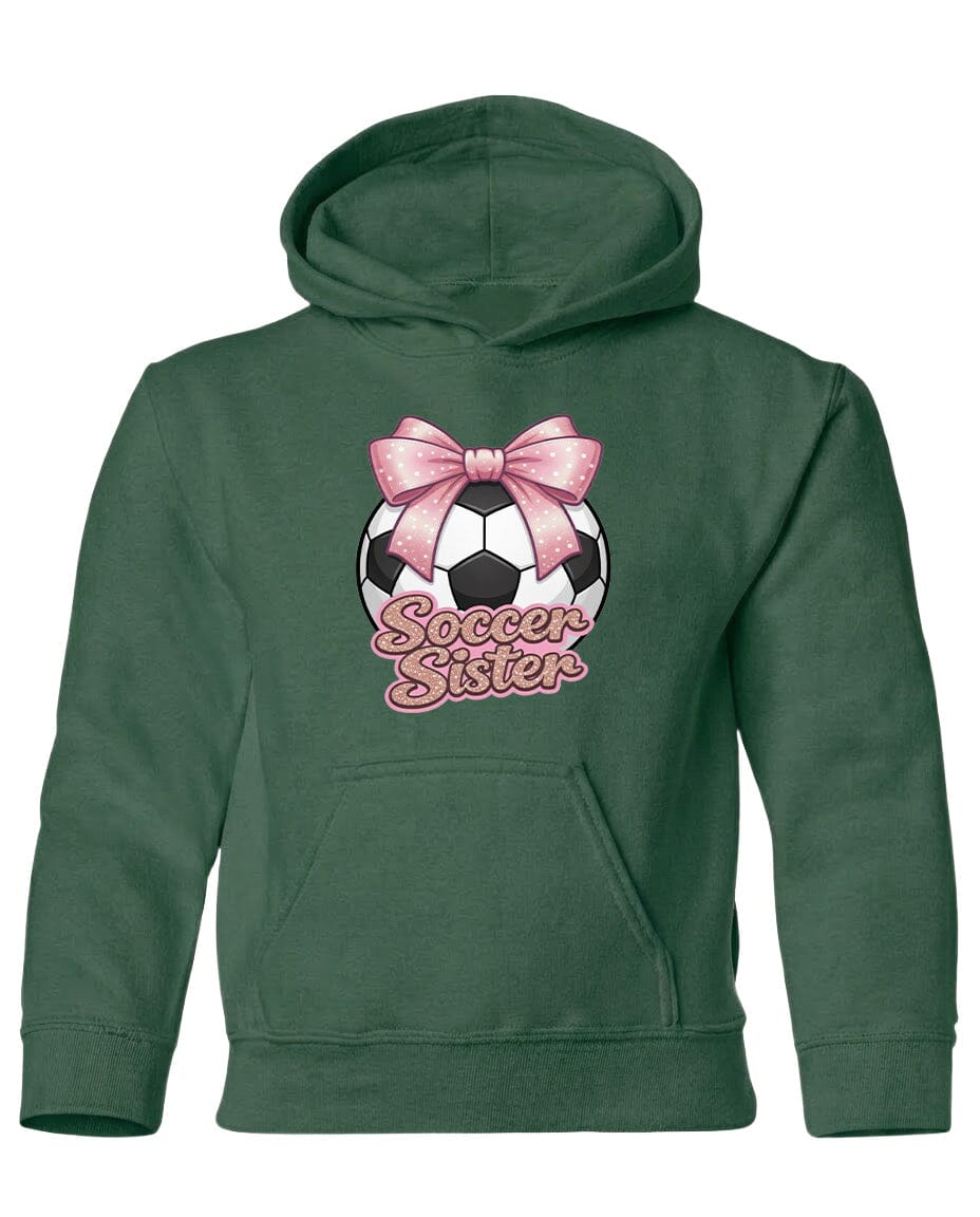 Youth Soccer Sister Chest Logo T Shirt | Hoodie | Long Sleeve | Sweatshirt | Crew Neck | Tank Top Fiesta Doodle Heavyweight Hoodie YXS Forest Green waterproof vinyl sticker. dishwasher safe outdoor sticker.