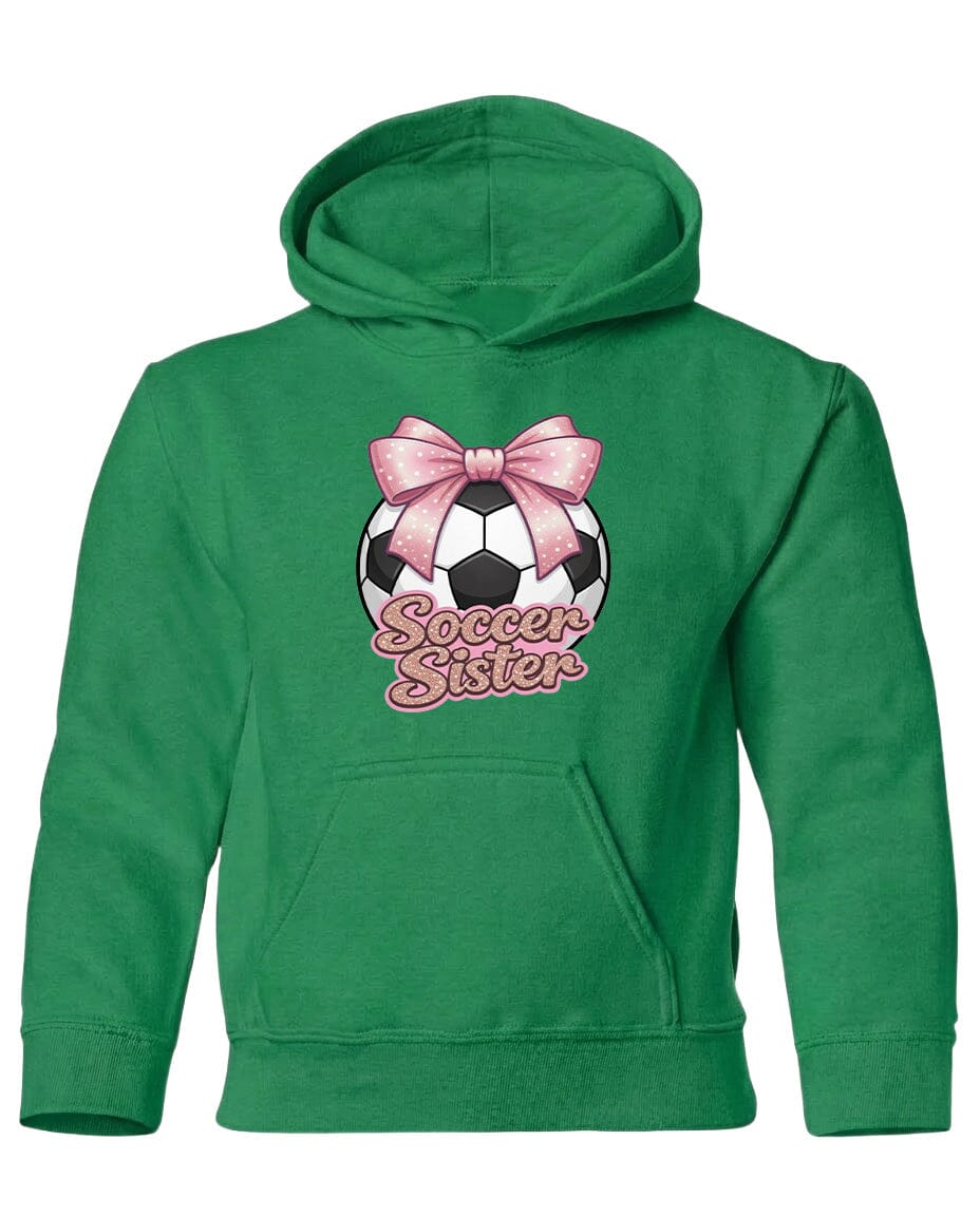 Youth Soccer Sister Chest Logo T Shirt | Hoodie | Long Sleeve | Sweatshirt | Crew Neck | Tank Top Fiesta Doodle Heavyweight Hoodie YXS Kelly Green waterproof vinyl sticker. dishwasher safe outdoor sticker.