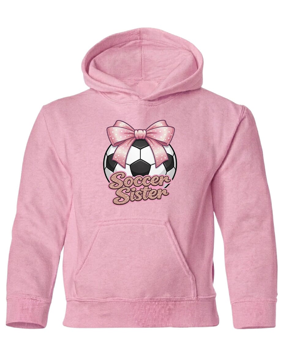 Youth Soccer Sister Chest Logo T Shirt | Hoodie | Long Sleeve | Sweatshirt | Crew Neck | Tank Top Fiesta Doodle Heavyweight Hoodie YXS Light Pink waterproof vinyl sticker. dishwasher safe outdoor sticker.