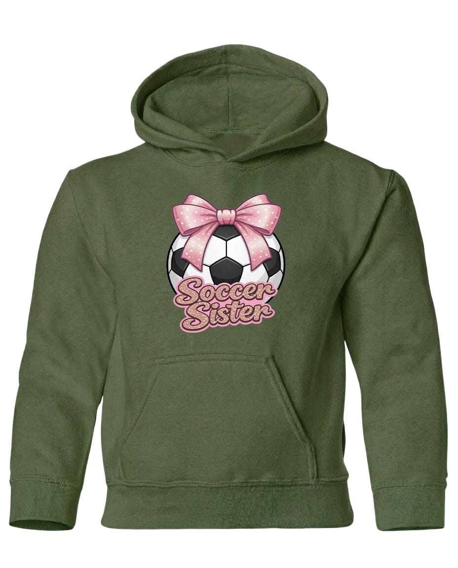 Youth Soccer Sister Chest Logo T Shirt | Hoodie | Long Sleeve | Sweatshirt | Crew Neck | Tank Top Fiesta Doodle Heavyweight Hoodie YXS Military Green waterproof vinyl sticker. dishwasher safe outdoor sticker.