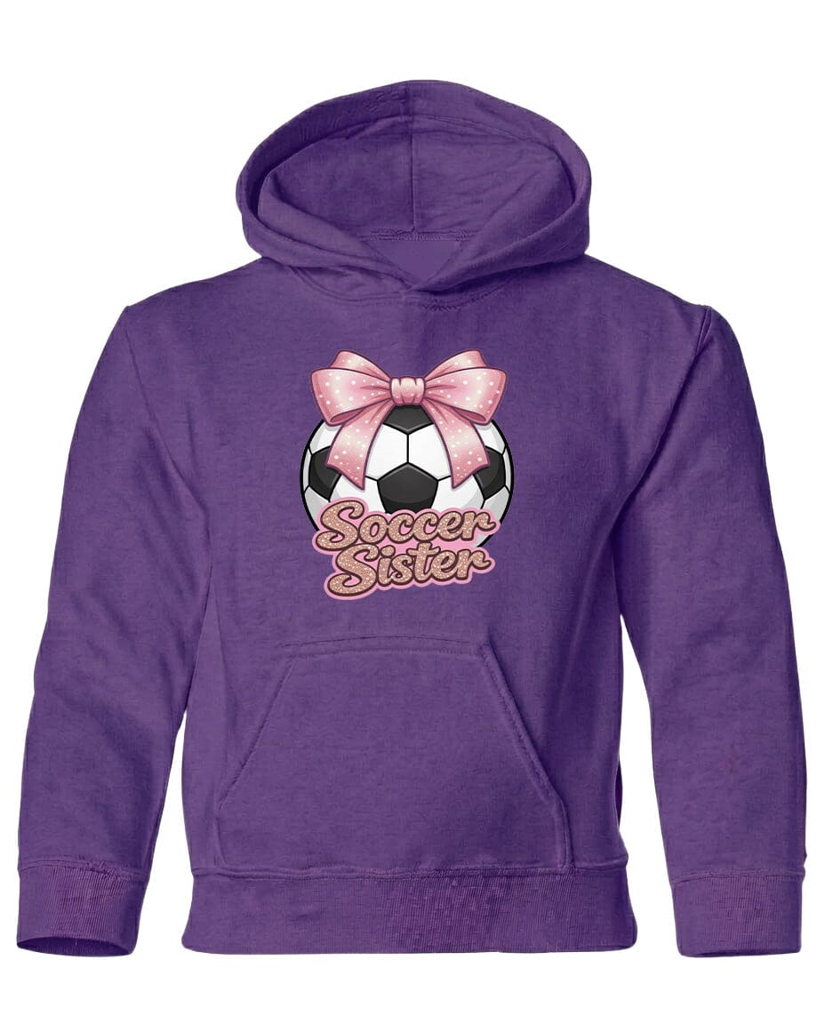 Youth Soccer Sister Chest Logo T Shirt | Hoodie | Long Sleeve | Sweatshirt | Crew Neck | Tank Top Fiesta Doodle Heavyweight Hoodie YXS Purple waterproof vinyl sticker. dishwasher safe outdoor sticker.