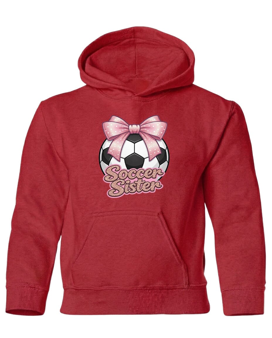 Youth Soccer Sister Chest Logo T Shirt | Hoodie | Long Sleeve | Sweatshirt | Crew Neck | Tank Top Fiesta Doodle Heavyweight Hoodie YXS Red waterproof vinyl sticker. dishwasher safe outdoor sticker.