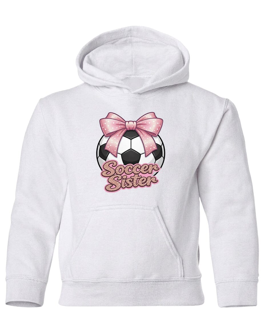 Youth Soccer Sister Chest Logo T Shirt | Hoodie | Long Sleeve | Sweatshirt | Crew Neck | Tank Top Fiesta Doodle Heavyweight Hoodie YXS White waterproof vinyl sticker. dishwasher safe outdoor sticker.