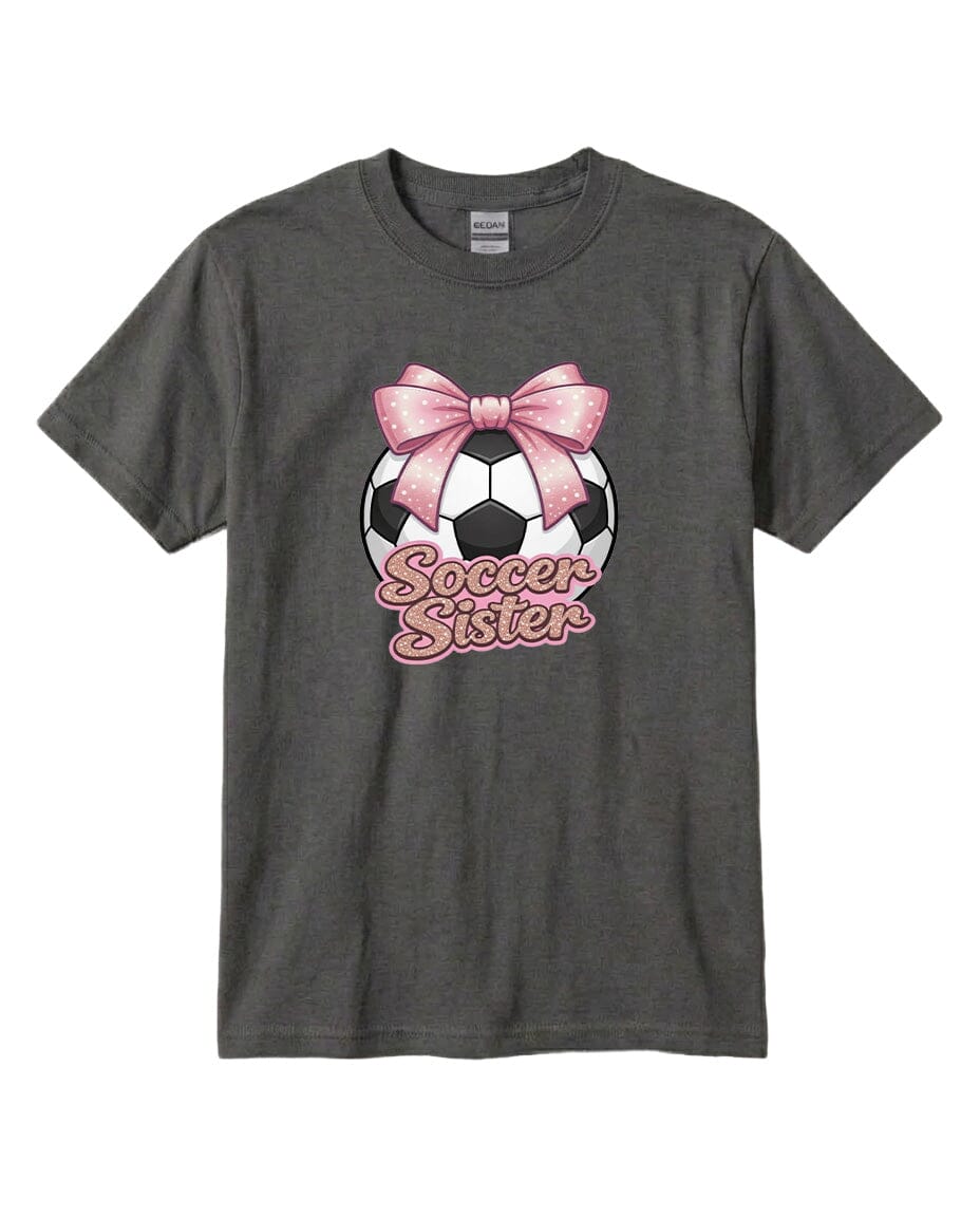 Youth Soccer Sister Chest Logo T Shirt | Hoodie | Long Sleeve | Sweatshirt | Crew Neck | Tank Top Fiesta Doodle T Shirt YXS Charcoal waterproof vinyl sticker. dishwasher safe outdoor sticker.