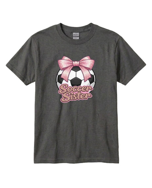 Youth Soccer Sister Chest Logo T Shirt | Hoodie | Long Sleeve | Sweatshirt | Crew Neck | Tank Top Fiesta Doodle T Shirt YXS Charcoal waterproof vinyl sticker. dishwasher safe outdoor sticker.