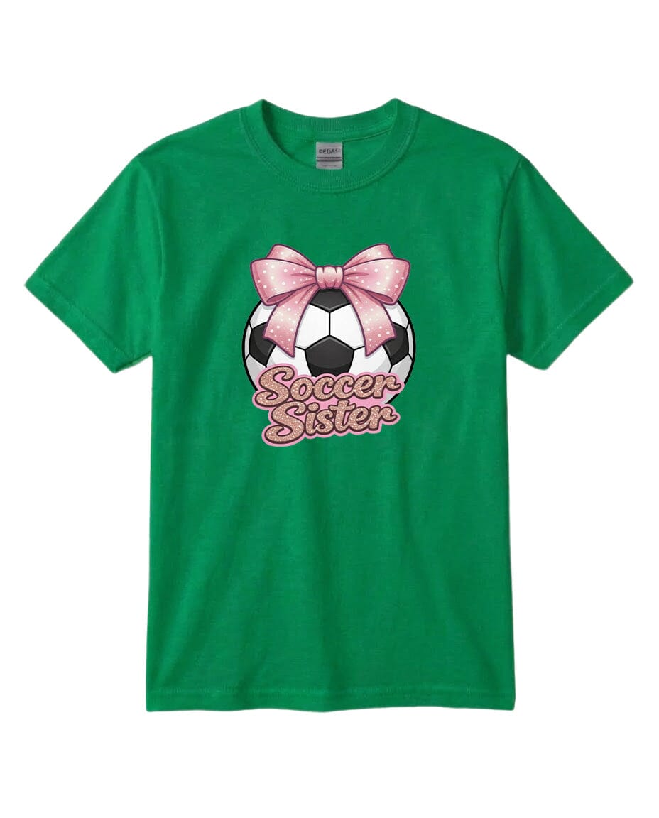 Youth Soccer Sister Chest Logo T Shirt | Hoodie | Long Sleeve | Sweatshirt | Crew Neck | Tank Top Fiesta Doodle T Shirt YXS Kelly Green waterproof vinyl sticker. dishwasher safe outdoor sticker.