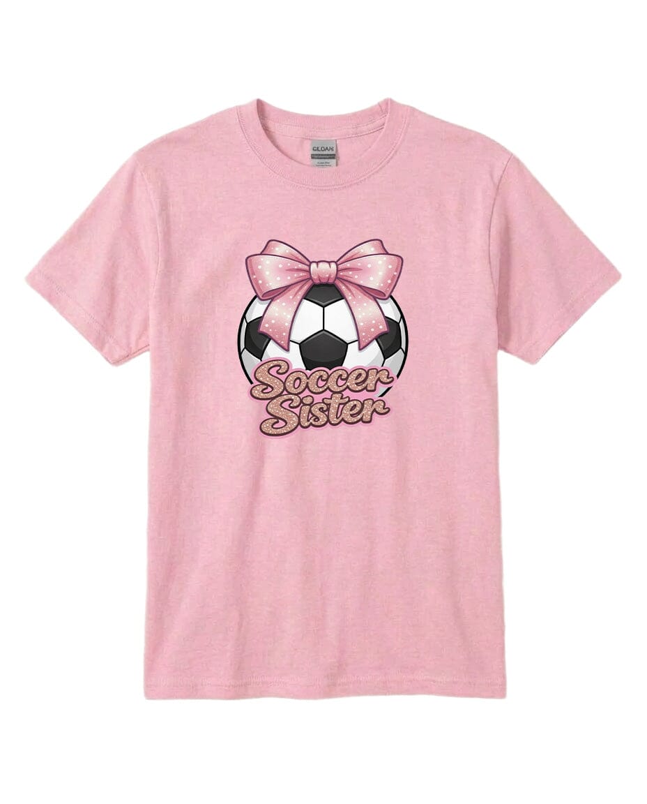 Youth Soccer Sister Chest Logo T Shirt | Hoodie | Long Sleeve | Sweatshirt | Crew Neck | Tank Top Fiesta Doodle T Shirt YXS Light Pink waterproof vinyl sticker. dishwasher safe outdoor sticker.