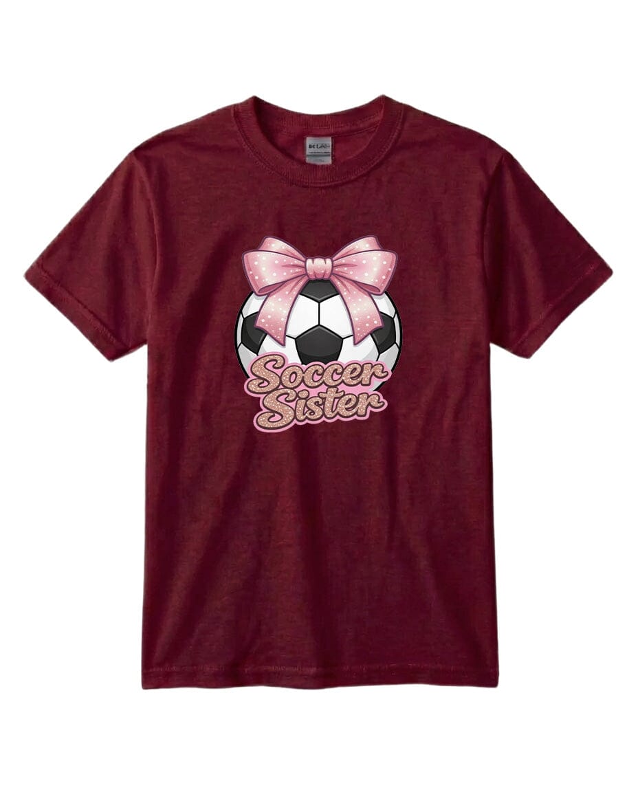 Youth Soccer Sister Chest Logo T Shirt | Hoodie | Long Sleeve | Sweatshirt | Crew Neck | Tank Top Fiesta Doodle T Shirt YXS Maroon waterproof vinyl sticker. dishwasher safe outdoor sticker.
