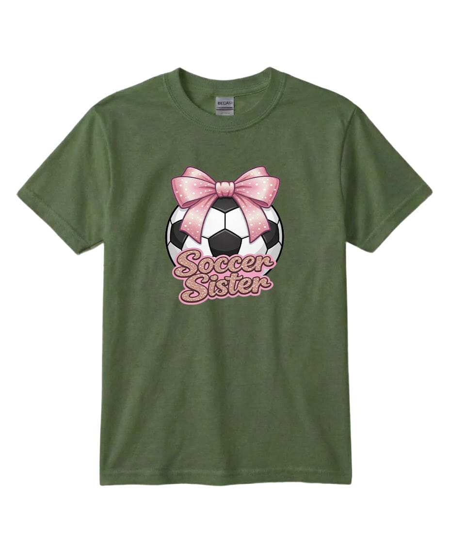 Youth Soccer Sister Chest Logo T Shirt | Hoodie | Long Sleeve | Sweatshirt | Crew Neck | Tank Top Fiesta Doodle T Shirt YXS Military Green waterproof vinyl sticker. dishwasher safe outdoor sticker.