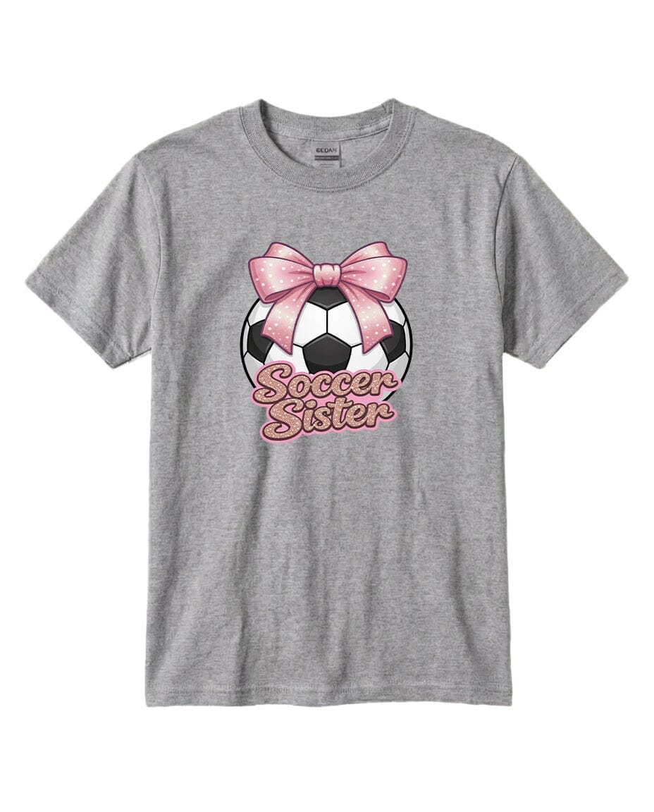Youth Soccer Sister Chest Logo T Shirt | Hoodie | Long Sleeve | Sweatshirt | Crew Neck | Tank Top Fiesta Doodle T Shirt YXS Sport Gray waterproof vinyl sticker. dishwasher safe outdoor sticker.