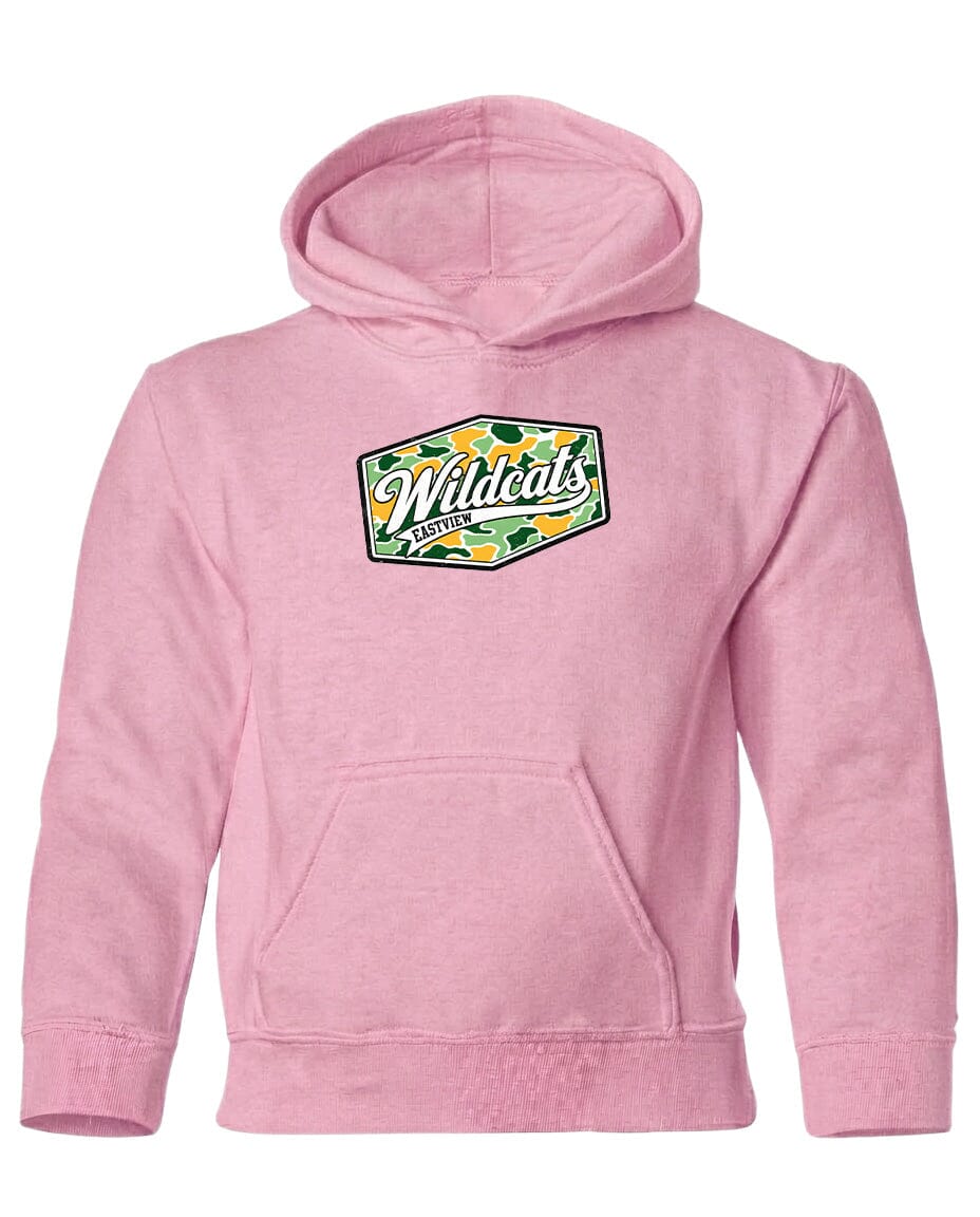 A pink hoodie with a graphic design on the front.