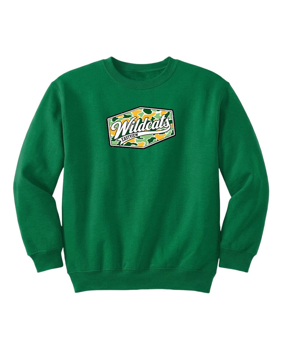 A green sweatshirt with a logo on the front.